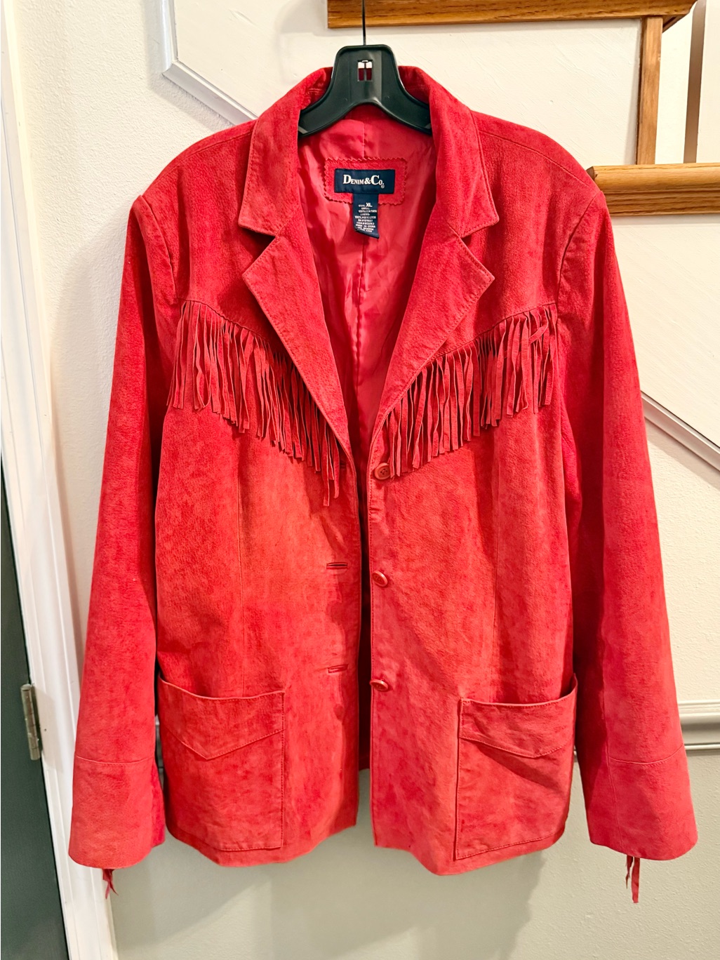 Denim&Co Red Suede Fringe Leather Jacket Nwot